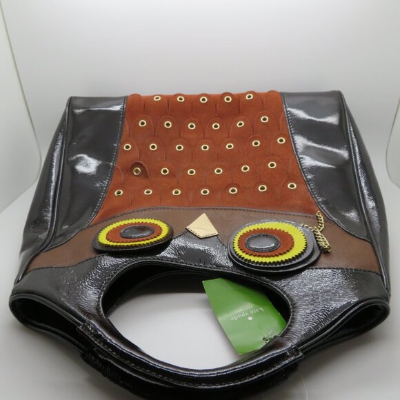 Women Handheld Brown Owl Patent Leather Suede Purse Bag Kate Spade Maximillian - Picture 15 of 16